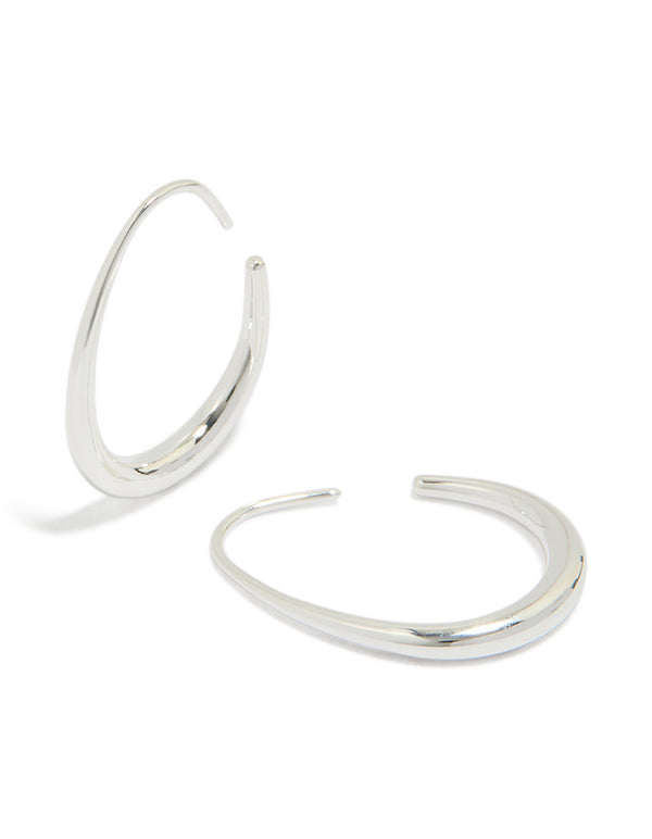 Showcasing waterproof gold plated stainless steel egg hoop earrings 30 MM with silver finish front view