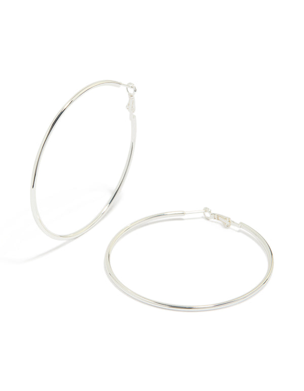 Discover statement thin hoop earrings crafted from waterproof stainless steel in silver 65 MM front view