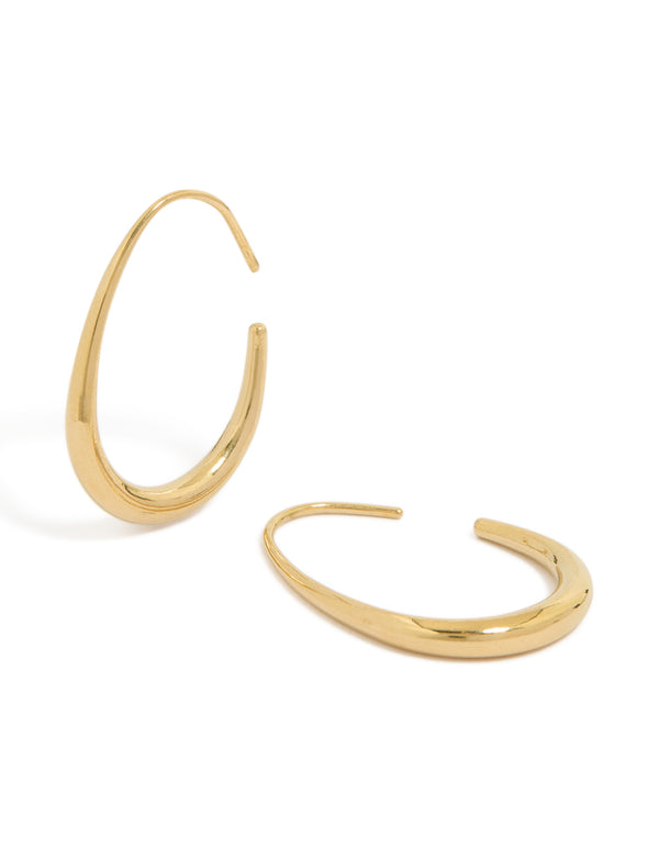 Showcasing waterproof statement egg hoop earrings 30 MM crafted from stainless steel with a gold plated finish front view