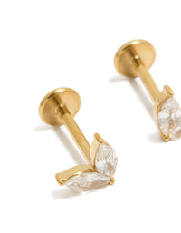 Elegant waterproof gold plated stainless steel marquise flat back stud earrings close up view - link has visual effect only
