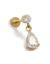 Featuring waterproof gold plated stainless steel cubic zirconia pear flat back studs with post detail view - link has visual effect only