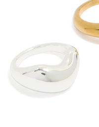 Showcasing waterproof gold and silver plated stainless steel organic bubble rings 2-pack close up view - link has visual effect only
