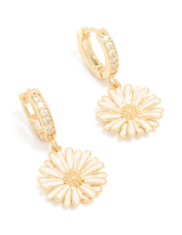 Gold Plated Cubic Zirconia Daisy Huggie Earrings - link has visual effect only