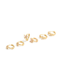 Gold Plated Cubic Zirconia Flower Huggie Earrings 3-Pack - link has visual effect only
