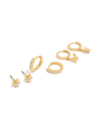 Gold Plated  Cubic Zirconia Bow & Butterfly Huggie Earrings 3-Pack - link has visual effect only