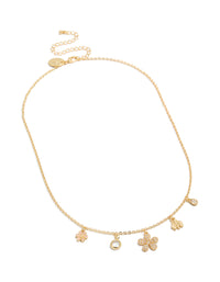 Gold  Plated Cubic Zirconia Flower Charm Necklace - link has visual effect only
