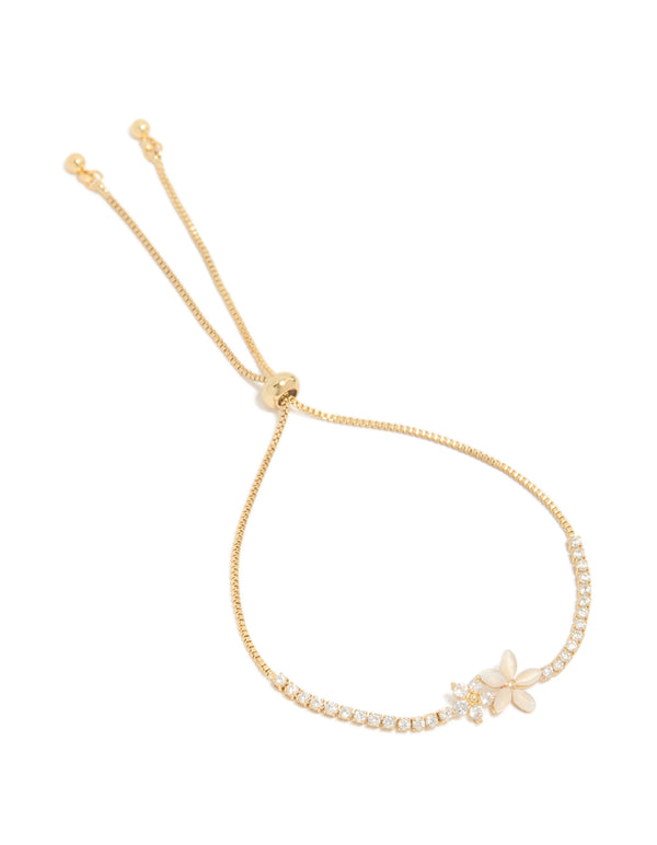 Gold Plated Cubic Zirconia Flower Toggle Bracelet