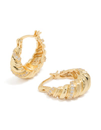 Gold Plated Cubic Zirconia Twist Huggie Earrings - link has visual effect only