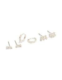 Silver Plated Cubic Zirconia Mini Trio Stud & Huggie Earrings 3-Pack - link has visual effect only