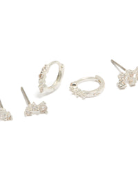 Silver Plated Cubic Zirconia Mini Trio Stud & Huggie Earrings 3-Pack - link has visual effect only