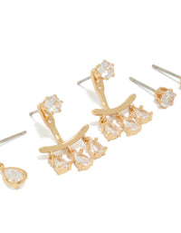 Gold Plated Cubic Zirconia  Pear & Ear Jacket Studs 3-Pack - link has visual effect only