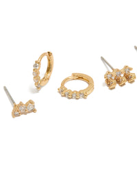 Gold Plated Cubic Zirconia Trio Studs & Huggie Earrings 3-Pack - link has visual effect only