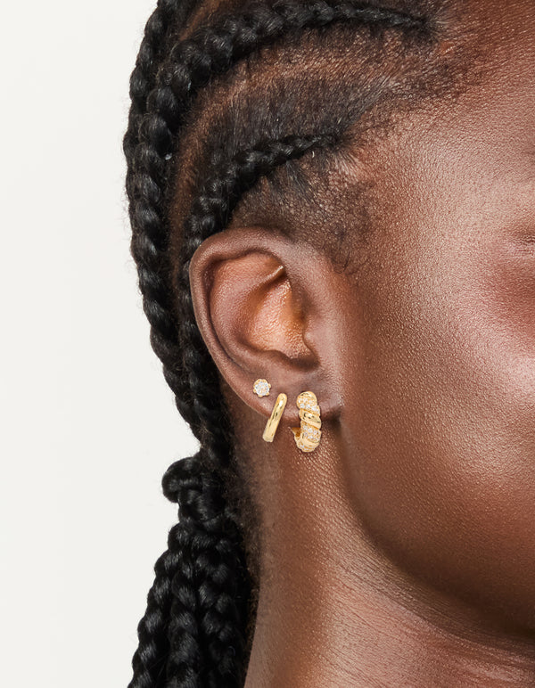 Gold Plated Cubic Zirconia Twist Mini Huggie & Stud Earrings 3-Pack