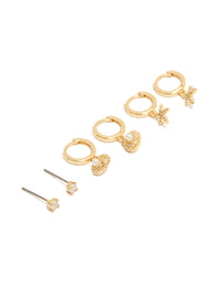 Gold Plated Cubic Zirconia Studs & Mini Starfish Huggie Earrings 3-Pack - link has visual effect only