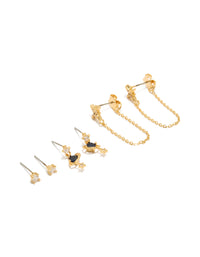 Gold Plated Cubic Zirconia Celestial Chain & Mini Stud Earrings 3-Pack - link has visual effect only