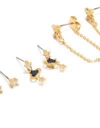 Gold Plated Cubic Zirconia Celestial Chain & Mini Stud Earrings 3-Pack - link has visual effect only