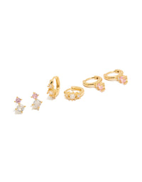 Gold Plated Double Cubic Zirconia Mini Studs & Huggie Earrings 3-Pack - link has visual effect only