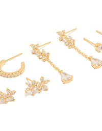 Gold Plated Cubic Zirconia Flower Studs & Chain Drop Earrings 4-Pack - link has visual effect only