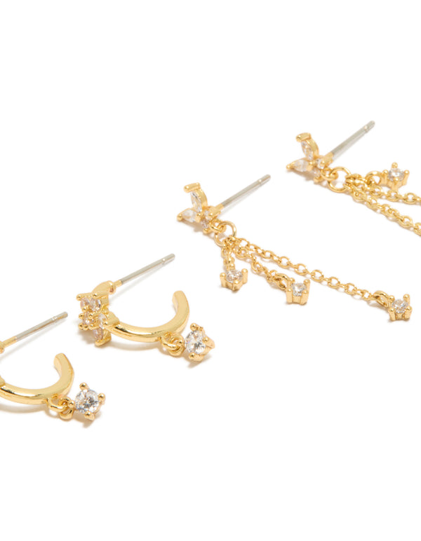 Gold Plated Cubic Zirconia Butterfly Chain & Stud Earrings 3-Pack