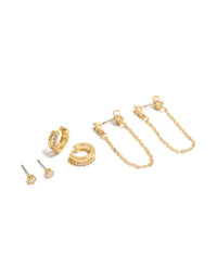 Gold Plated Chain & Huggie Earrings 3-Pack - link has visual effect only