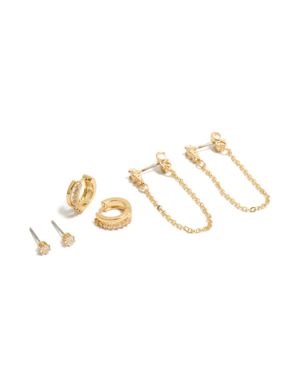 Gold Plated Chain & Huggie Earrings 3-Pack