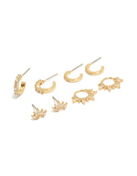 Gold Plated Cubic Zirconia Marquise Fanned Huggies & Stud Earrings 4-Pack - link has visual effect only