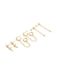 Gold Plated Cubic Zirconia Butterfly & Chain Earrings 4-Pack - link has visual effect only