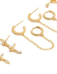 Gold Plated Cubic Zirconia Butterfly & Chain Earrings 4-Pack - link has visual effect only