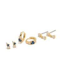 Gold Plated Mixed Cut Blue Cubic Zirconia Mini Earrings 3-Pack - link has visual effect only