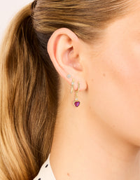 Gold Plated Cubic Zirconia Studs & Heart Huggie Earrings 3-Pack - link has visual effect only