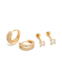 Gold Plated Double Hoop & Flat Back Studs Pack - link has visual effect only