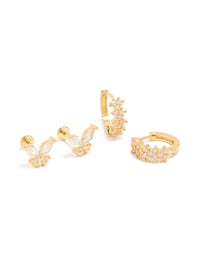 Discover this gold plated brass butterfly flat back studs and huggie earrings pack front view - link has visual effect only