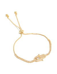 Gold Plated Cubic Zirconia Hamsa Hand Toggle Bracelet - link has visual effect only