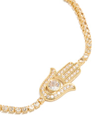 Gold Plated Cubic Zirconia Hamsa Hand Toggle Bracelet - link has visual effect only