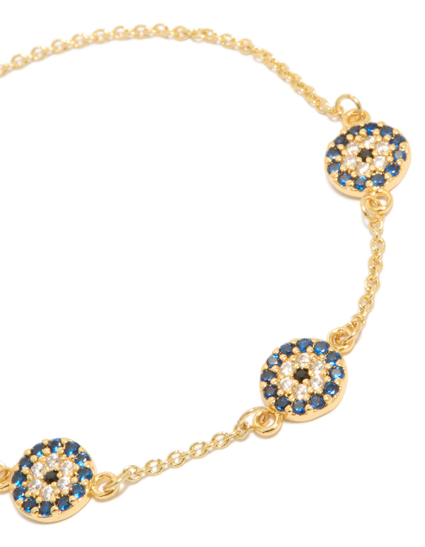 Gold Plated Evil Eye Station Bracelet