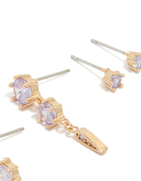 Gold Lilac Cubic Zirconia Stud & Drop Earrings 2-Pack - link has visual effect only