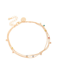 Gold Multicoloured Cubic Zirconias Droplet Layered Anklet - link has visual effect only