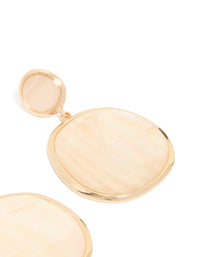 Elegant pink shell double circle drop earrings in gold featuring statement styling and ocean motifs post detail view - link has visual effect only