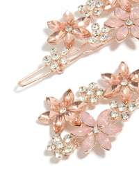 Showcasing rose gold diamante detailed flower clips with floral design in a 2-pack detail view - link has visual effect only