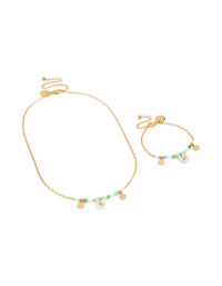 Tweens Gold Plated Stainless Steel Pearl Flower Necklace & Bracelet Set - link has visual effect only