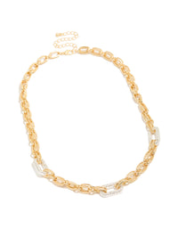 Mixed Metal Plated Diamante Large Multi Link Necklace - link has visual effect only