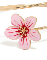 Gold Pink With Red Centre Enamel Flower Arm Cuff - link has visual effect only