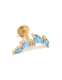 Showcasing crawler flat back studs with gold plated surgical steel and light sky blue cubic zirconia stones close up view - link has visual effect only