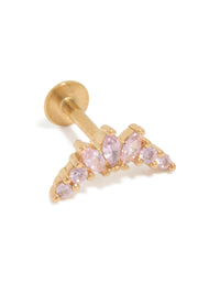 Introducing a chunky single flat back stud earring crafted from gold plated surgical steel featuring pink cubic zirconia front view - link has visual effect only
