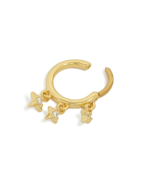Gold Plated Surgical Steel Cubic Zirconia Star Charm Clicker Ring