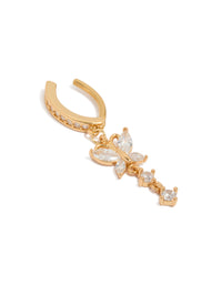 Crafted from surgical steel, this gold plated curved belly bar features a butterfly charm with cubic zirconia detail view - link has visual effect only