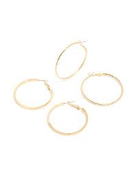 Gold Plated Smooth & Textured Hoop Earrings 2-Pack - link has visual effect only