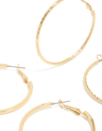 Gold Plated Smooth & Textured Hoop Earrings 2-Pack - link has visual effect only