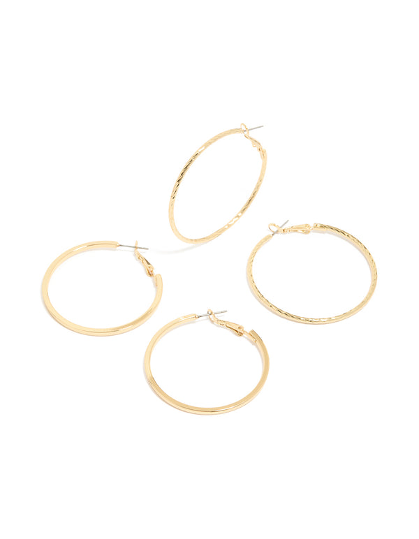 Gold Plated Smooth & Textured Hoop Earrings 2-Pack