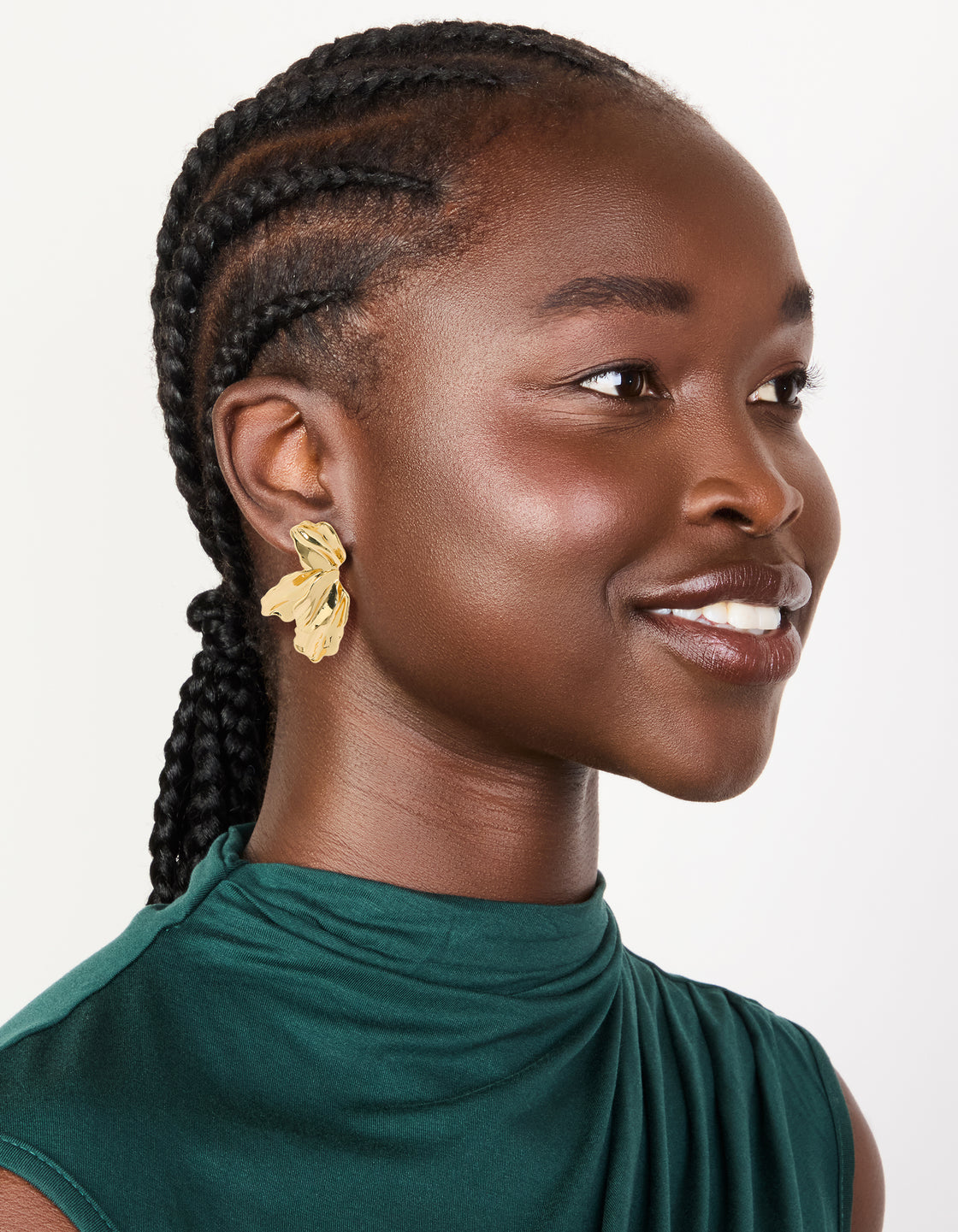Gold Plated Organic Half Flower Statement Earrings